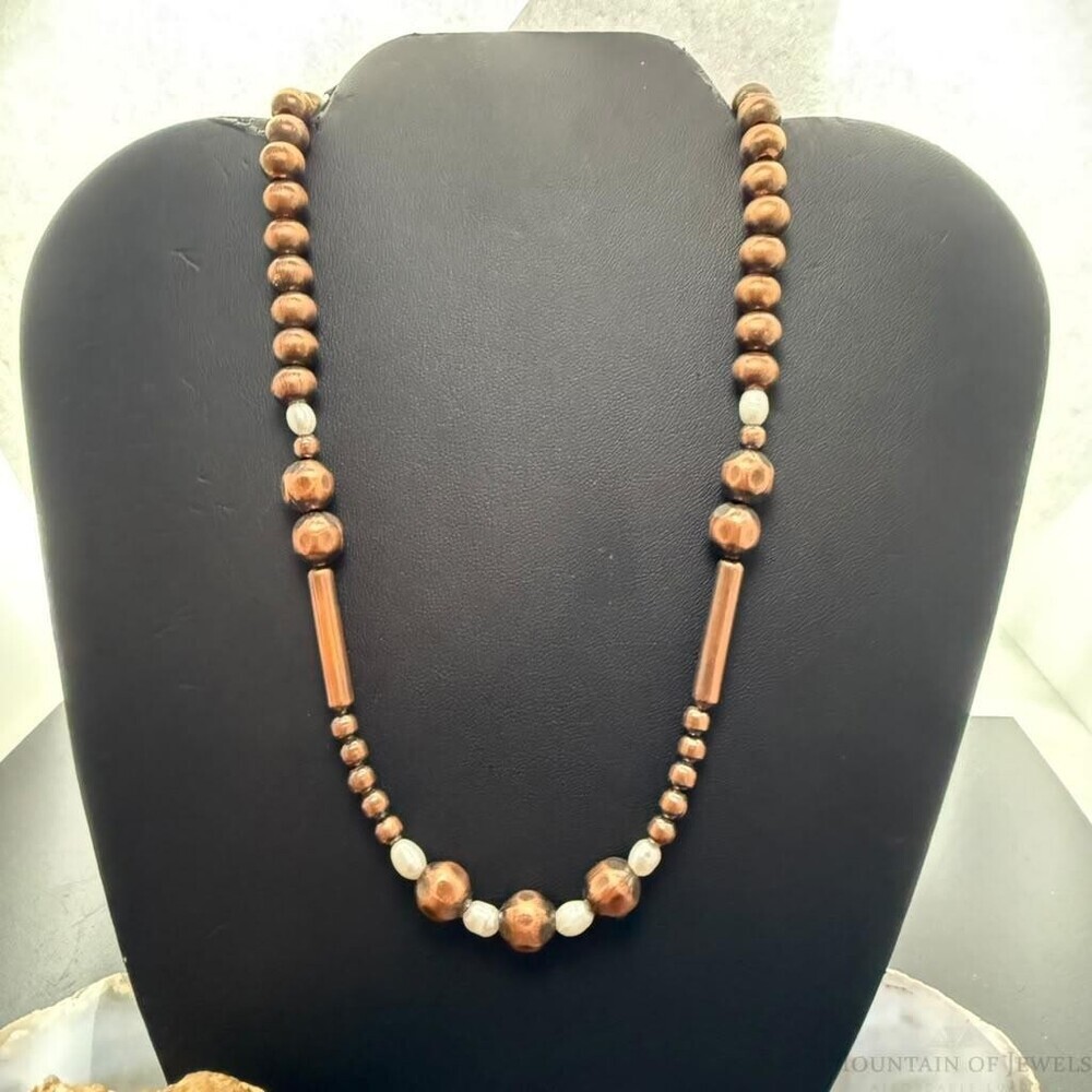 4.5-9mm Copper Navajo Pearl & Cylinder w/Freshwater Pearl 20" Necklace For Women